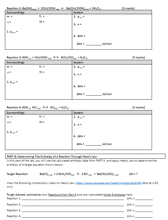 Name: /50 SCH4U1 - Heats of Reaction - Hess' Law: | Chegg.com