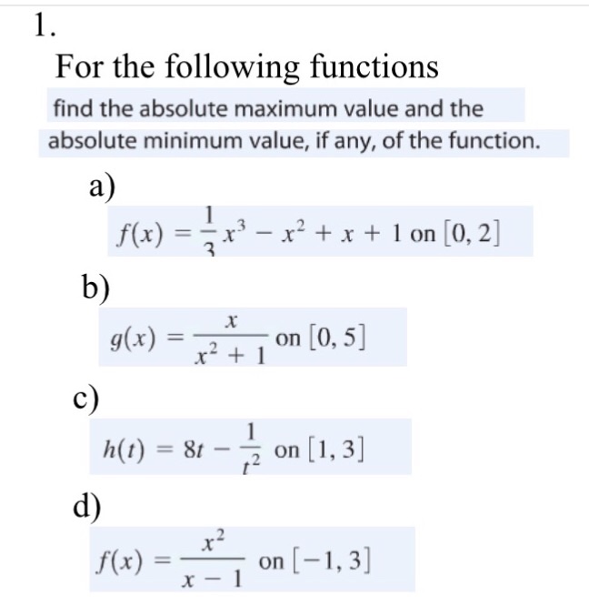 Solved Find the absolute maximum value and absolute minimum | Chegg.com