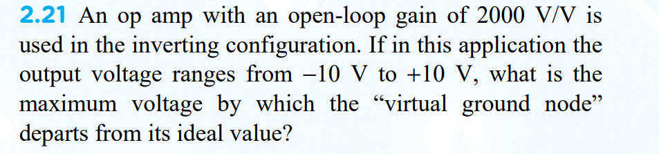 Solved 2.21 An op amp with an open-loop gain of 2000 V/V is | Chegg.com