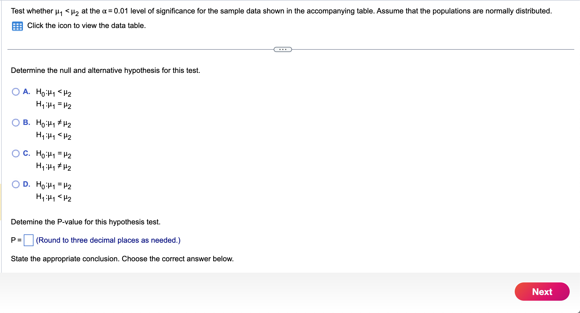 Test whether μ1