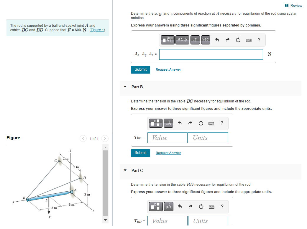 Solved Determine the x,y, and z components of reaction at A | Chegg.com