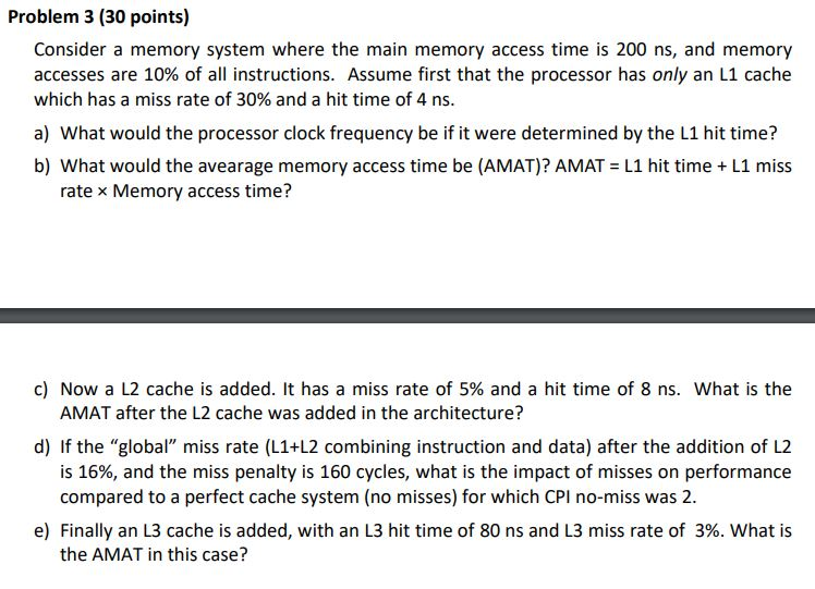 Solved Problem 3 (30 points) Consider a memory system where | Chegg.com