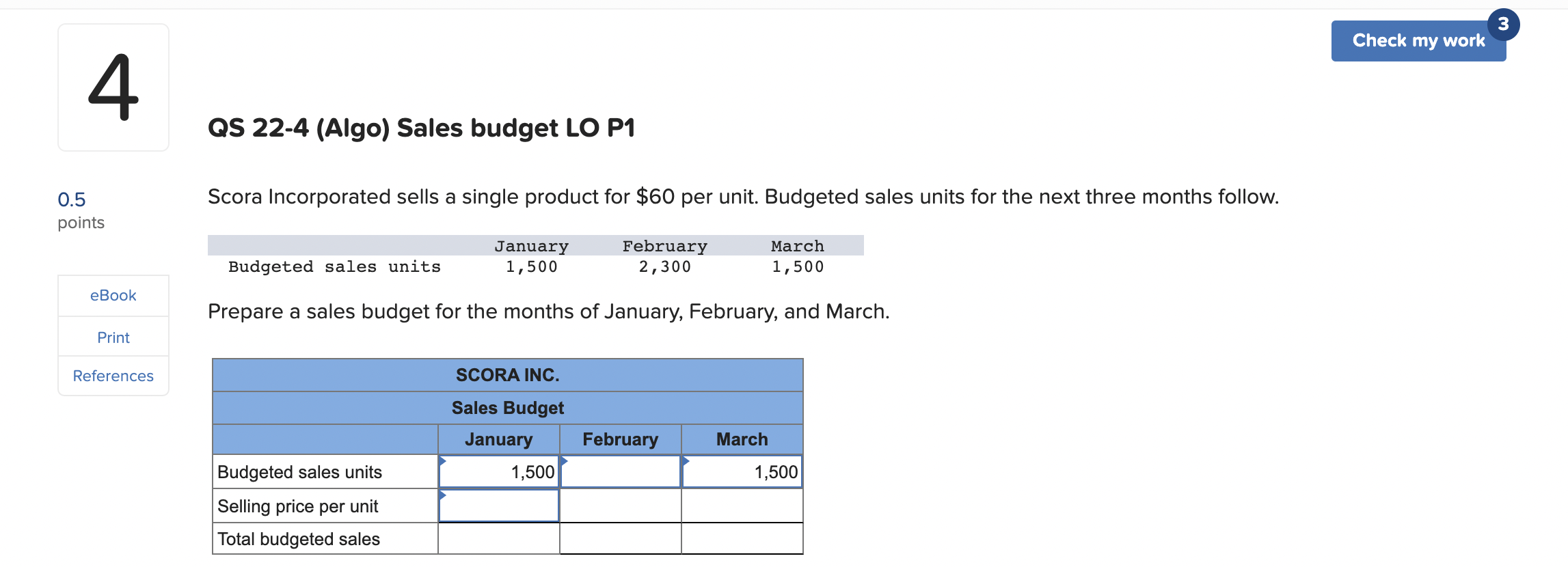 Solved 3 Check my work 3 QS 22-3 (Algo) Sales budget LO P1 | Chegg.com