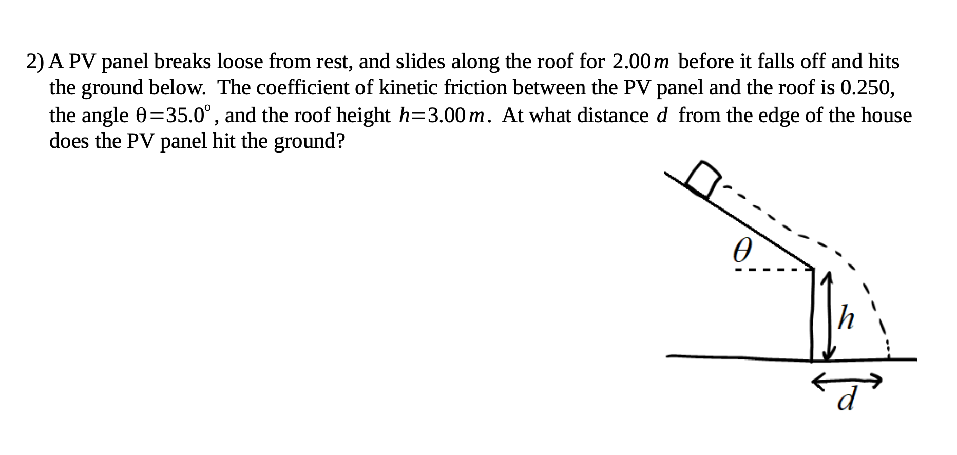 Solved 2) A PV panel breaks loose from rest, and slides