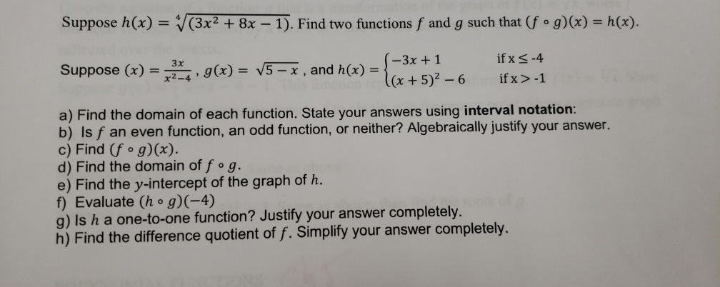 Solved Suppose H X V 3x2 8x 1 Find Two Functions Chegg Com