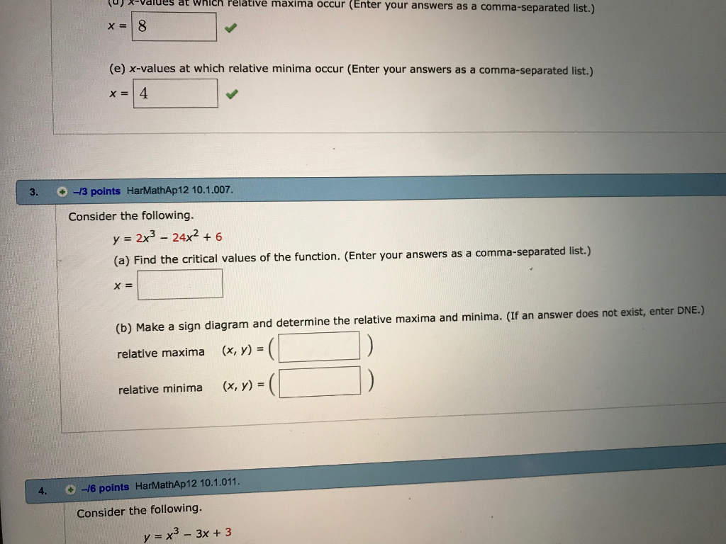 Solved Uj -vlues T Which Pélative Maxima Occur (Enter Your | Chegg.com