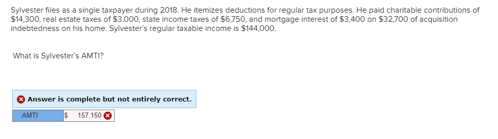 Solved Sylvester files as a single taxpayer during 2018. He | Chegg.com