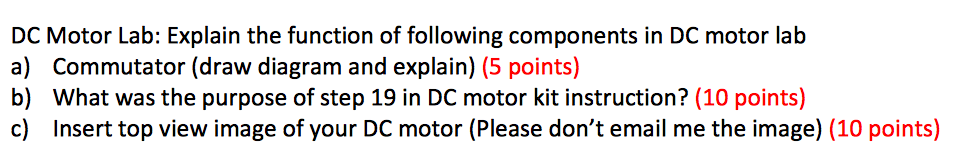 Solved DC Motor Lab: Explain the function of following | Chegg.com