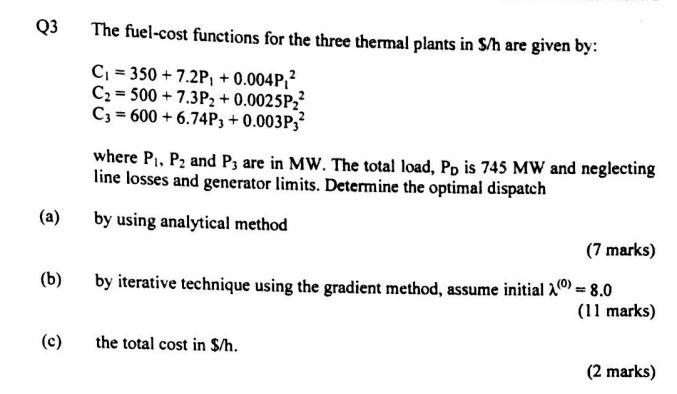 Solved Q3 The Fuel cost Functions For The Three Thermal Chegg