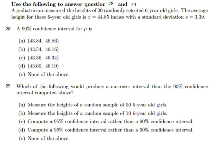 Example Answer Is 28 Solved Use the following to answer question 28 and 29 A | Chegg.com