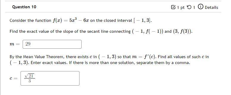 Solved Question 10 81 pt 51 Details Consider the function | Chegg.com