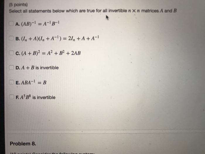 Solved (5 Points) Select All Statements Below Which Are True | Chegg.com