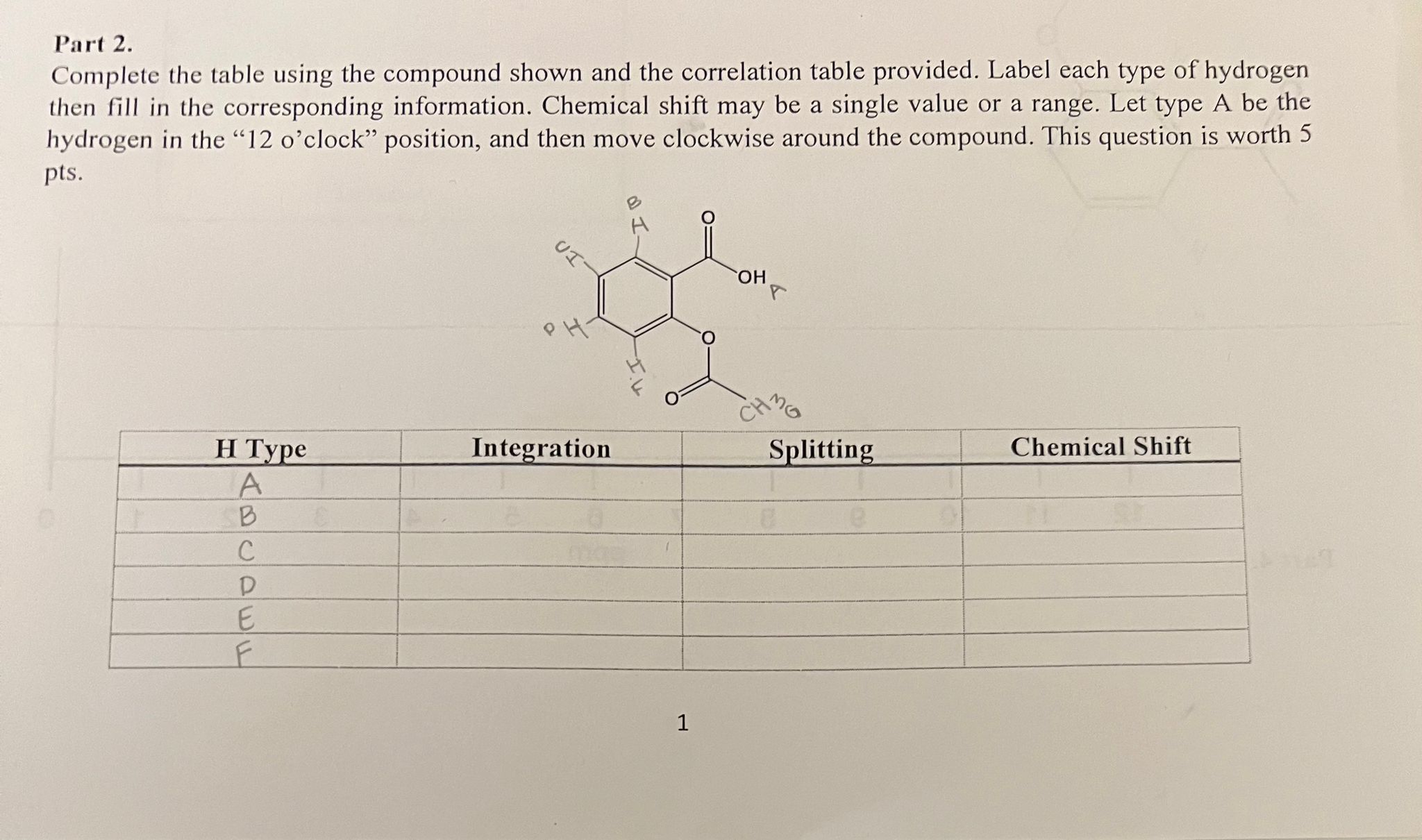 Solved Part 2. Complete the table using the compound shown | Chegg.com