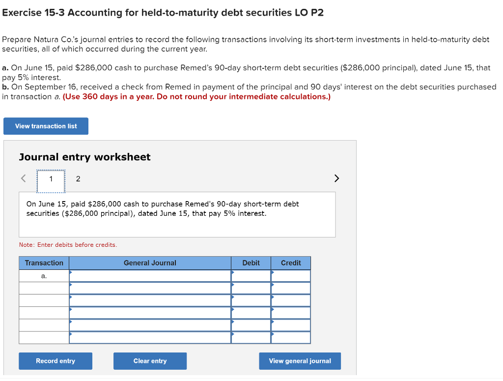Solved Exercise 153 Accounting for heldtomaturity debt