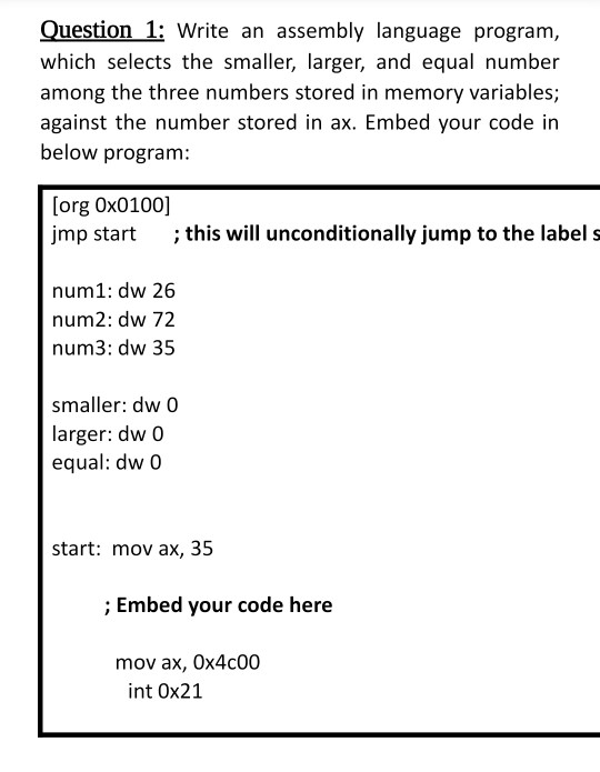 Solved Question 1: Write An Assembly Language Program, Which | Chegg.com