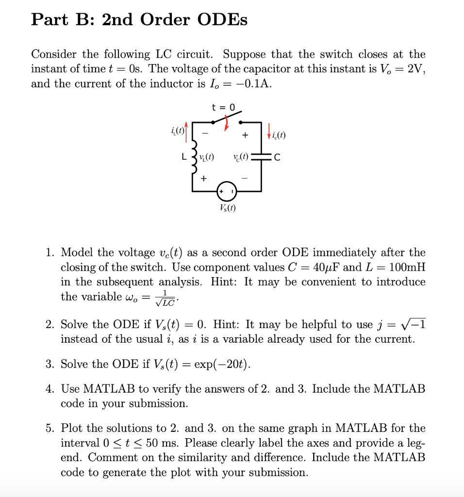 Solved Part B 2nd Order Odes Consider The Following Lc C Chegg Com