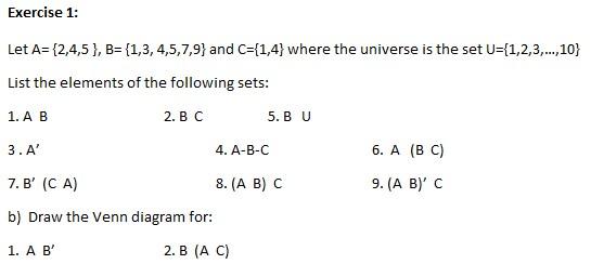 Solved Exercise 1: Let A= {2,4,5}, B= {1,3,4,5,7,9) And | Chegg.com