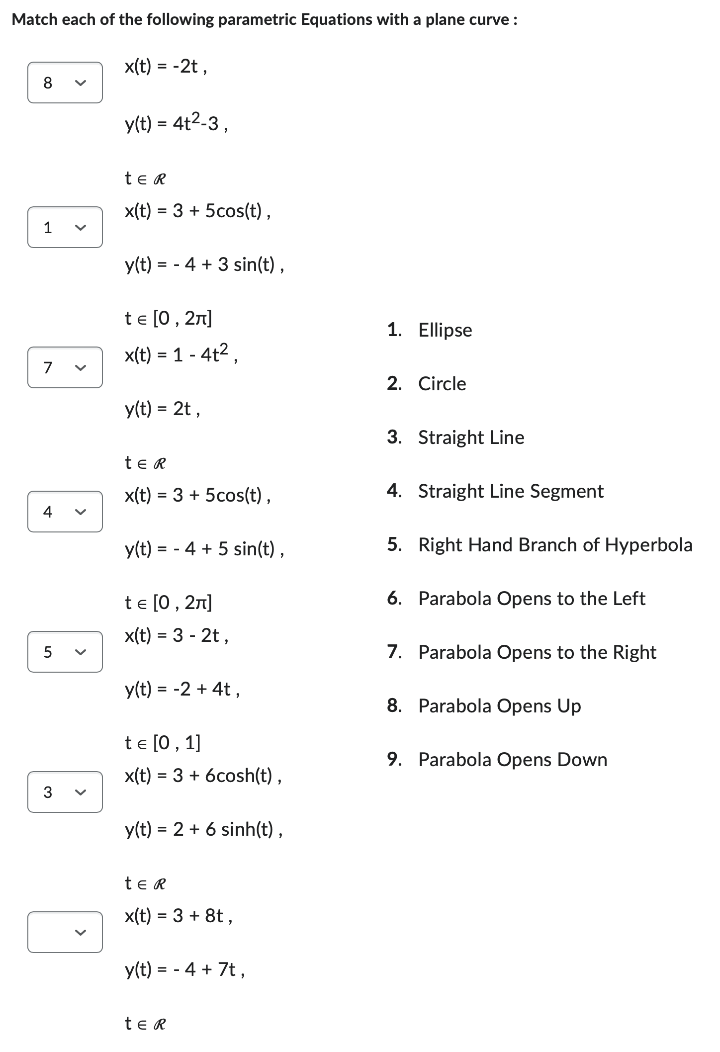 Solved Match each of the following parametric Equations with | Chegg.com