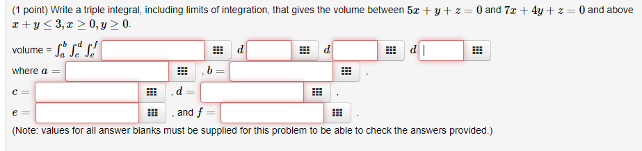 Solved (1 Point) Write A Triple Integral, Including Limits | Chegg.com