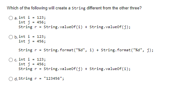 Solved Which of the following will create a string | Chegg.com