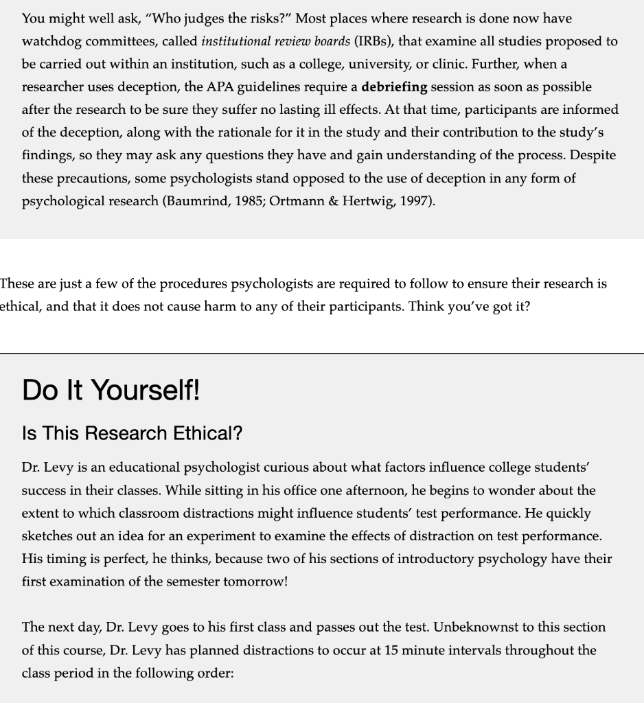 Solved 1.3.4: Ethical Issues in Psychological Research | Chegg.com