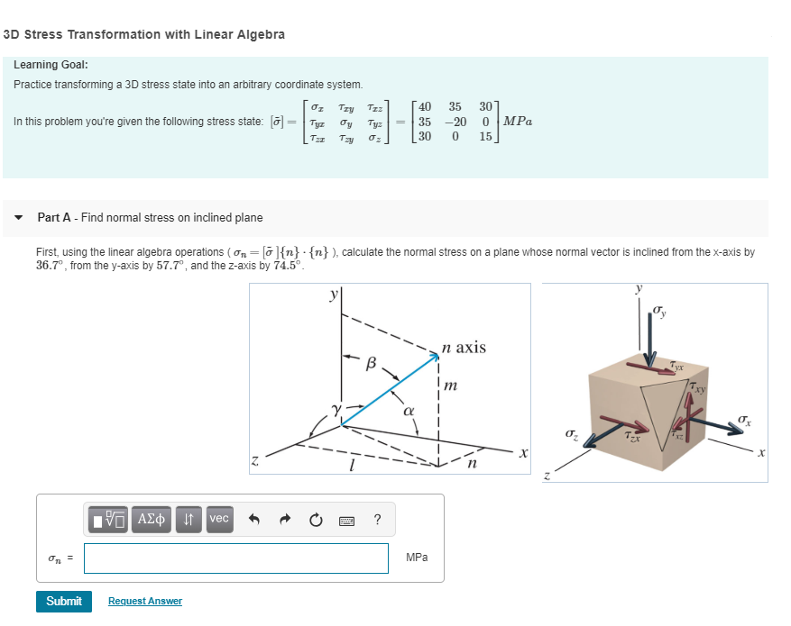 3D Stress Transformation With Linear Algebra Learning | Chegg.com