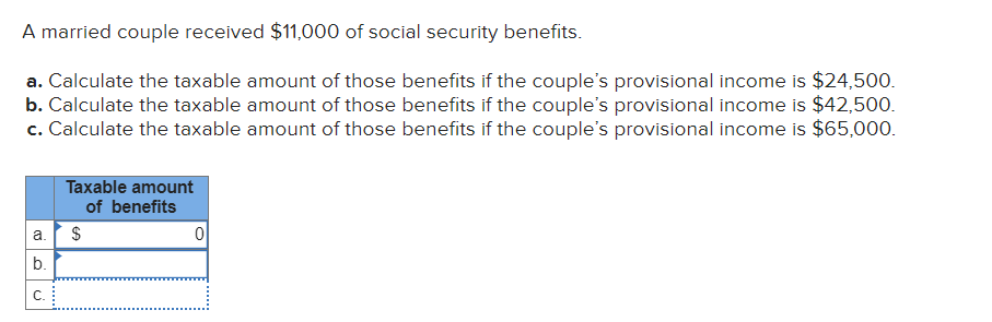 Solved A married couple received $11,000 of social security | Chegg.com