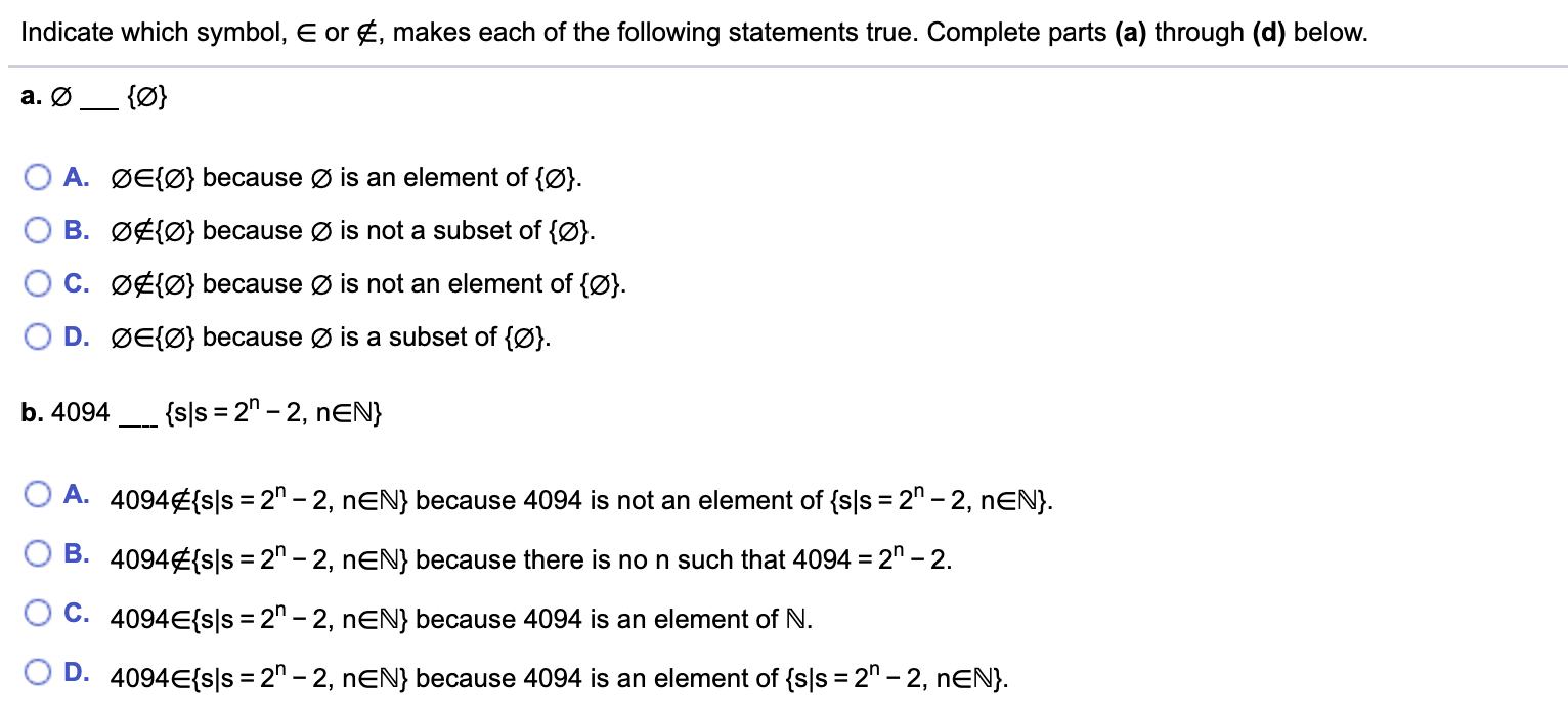 Solved Indicate Which Symbol E Or Makes Each Of The F Chegg Com