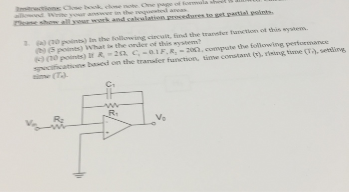 Solved (a) In The Following Circuit, Find The Transfer | Chegg.com