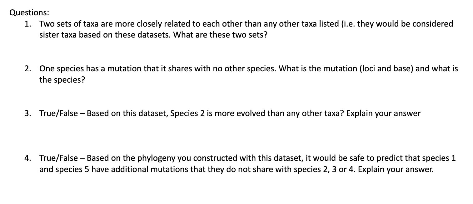 Solved Use scratch paper to develop your phylogeny. Take a | Chegg.com