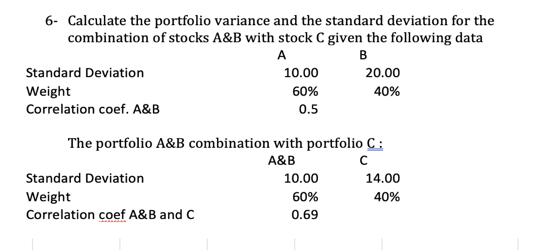 Solved 6 ﻿Calculate the portfolio variance and the standard