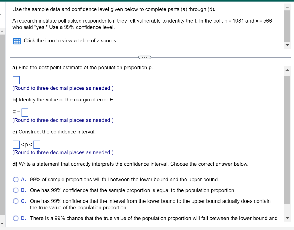 Solved Use the sample data and confidence level given below | Chegg.com