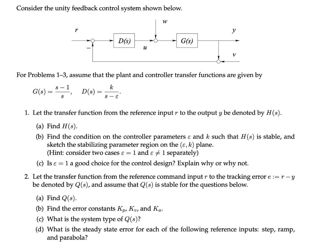 Solved Consider The Unity Feedback Control System Shown | Chegg.com