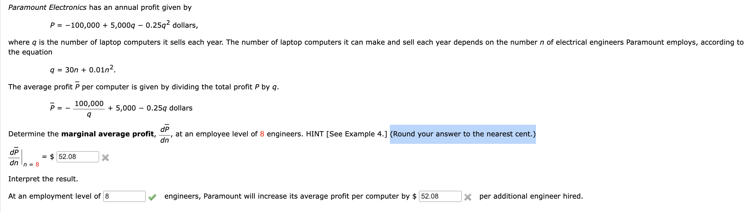 Solved Determine the marginal average profit at an employee | Chegg.com