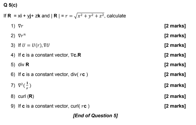 Solved Q 5 C 2 Marks 2 Marks If R Xi Yj Zk And R Chegg Com