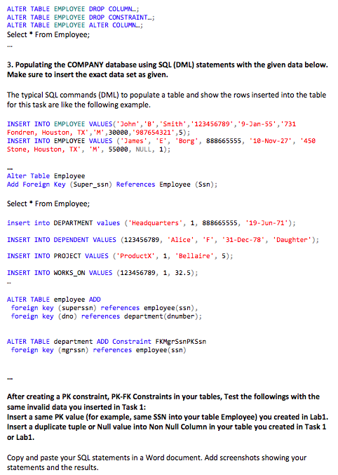 Lab 1: Code --Creation of Company Database Create | Chegg.com