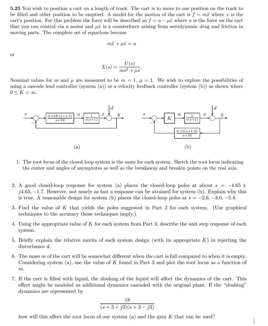 Solved 5.25 You wish to position a cart on a length of | Chegg.com