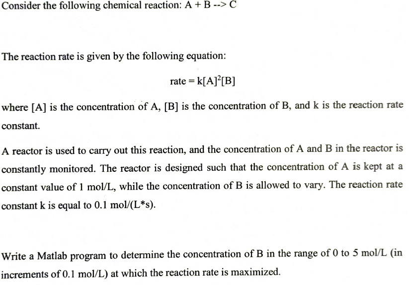 Solved Consider The Following Chemical Reaction: A+B−−>C The | Chegg.com