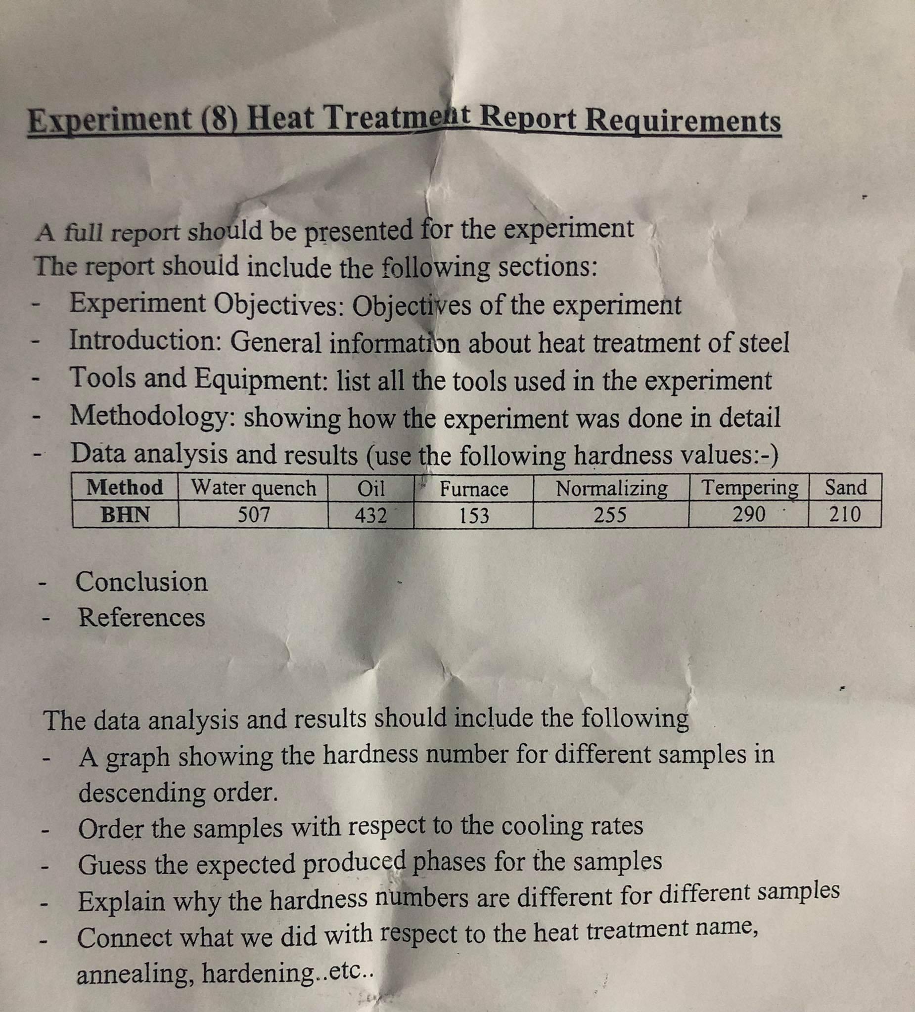 Experiment (8) Heat Treatment Report Requirements A | Chegg.com