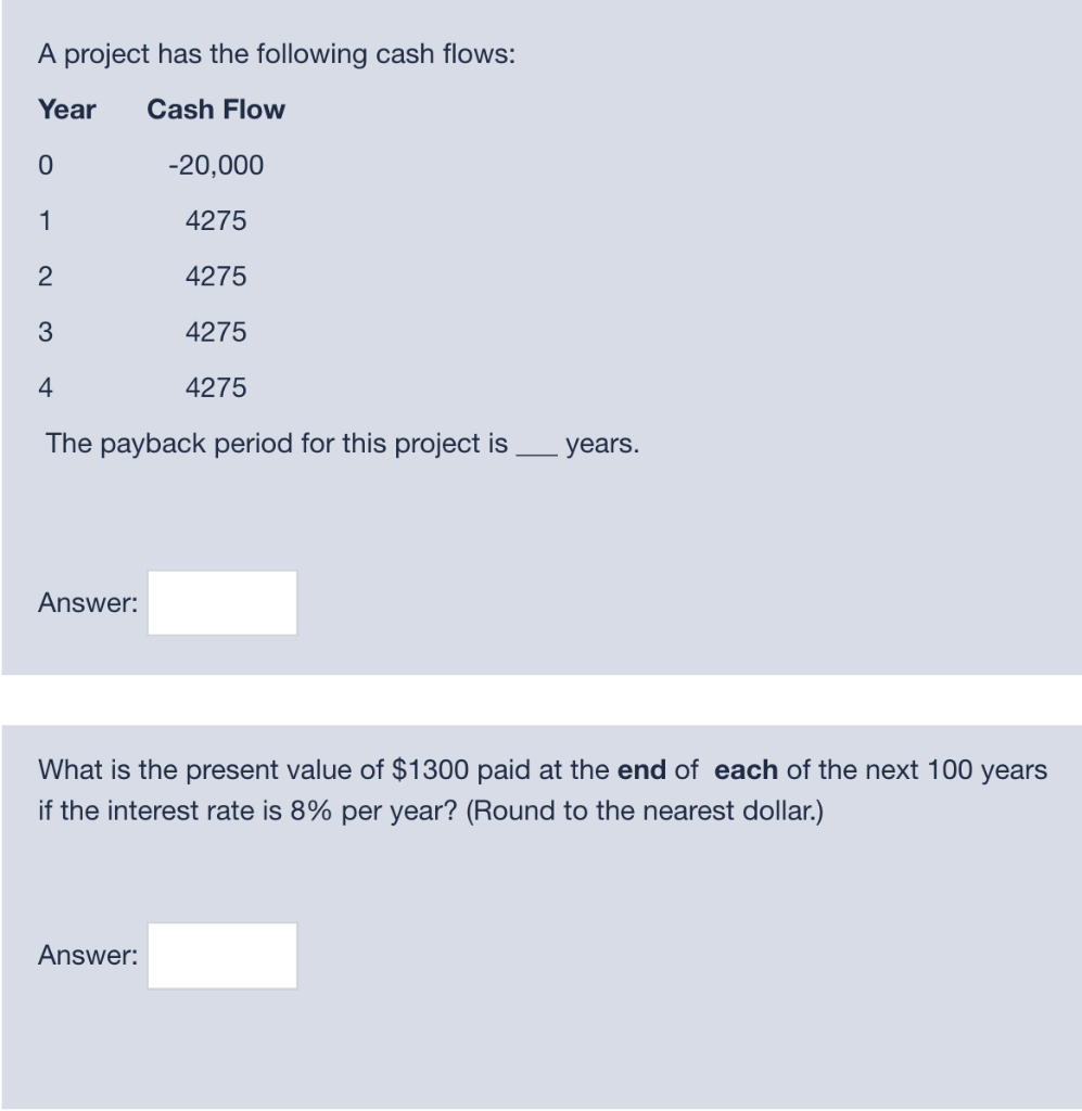 Solved A Project Has The Following Cash Flows: Year Cash | Chegg.com