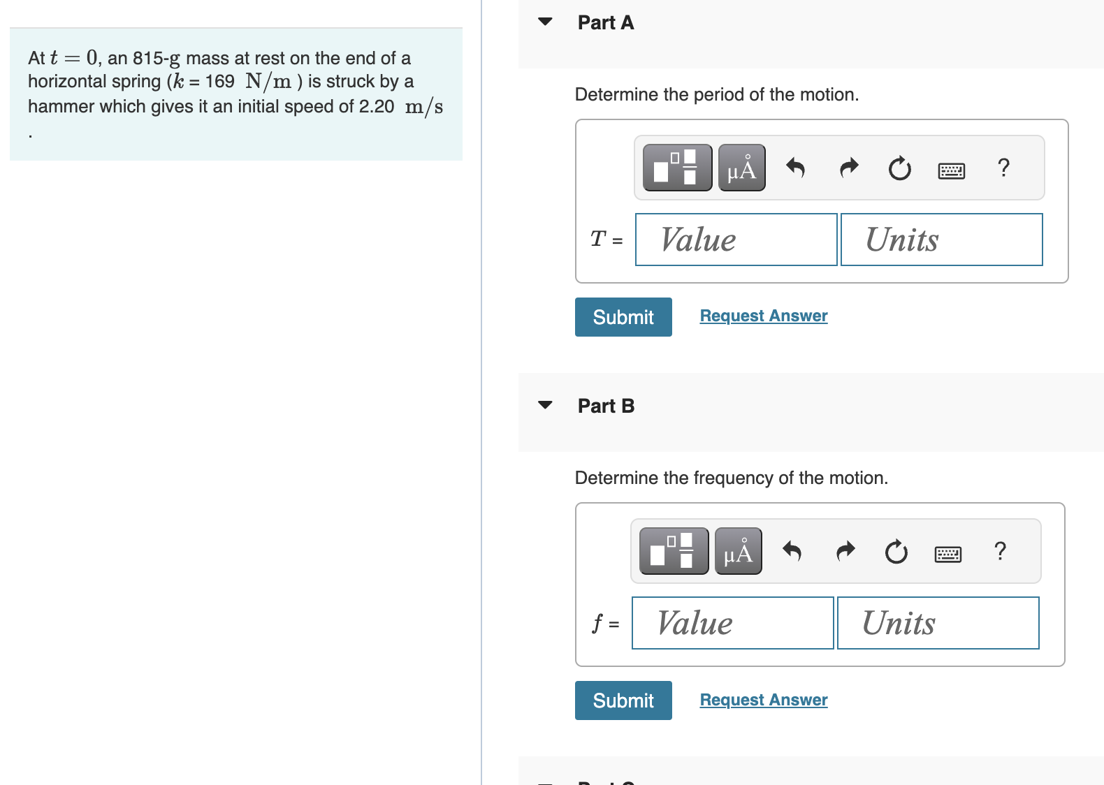 Solved At T=0, An 815−g Mass At Rest On The End Of A | Chegg.com