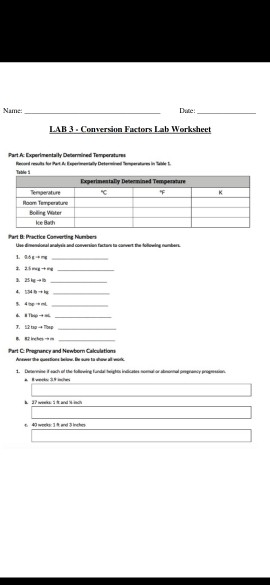 Solved Name LAB 3 - Conversion Factors Lab Worksheet Part. | Chegg.com