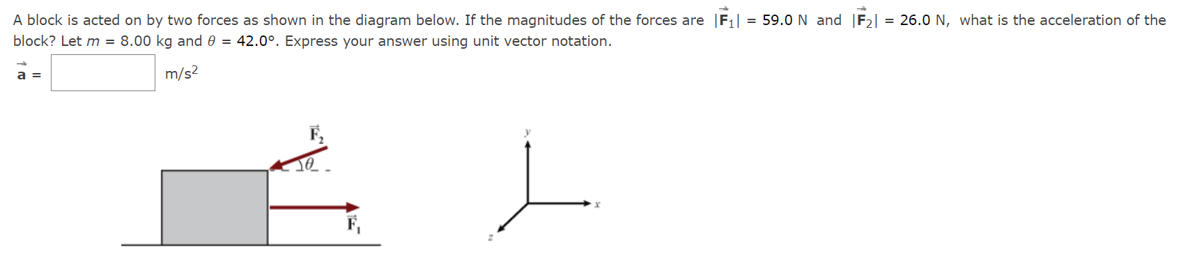 Solved A block is acted on by two forces as shown in the | Chegg.com