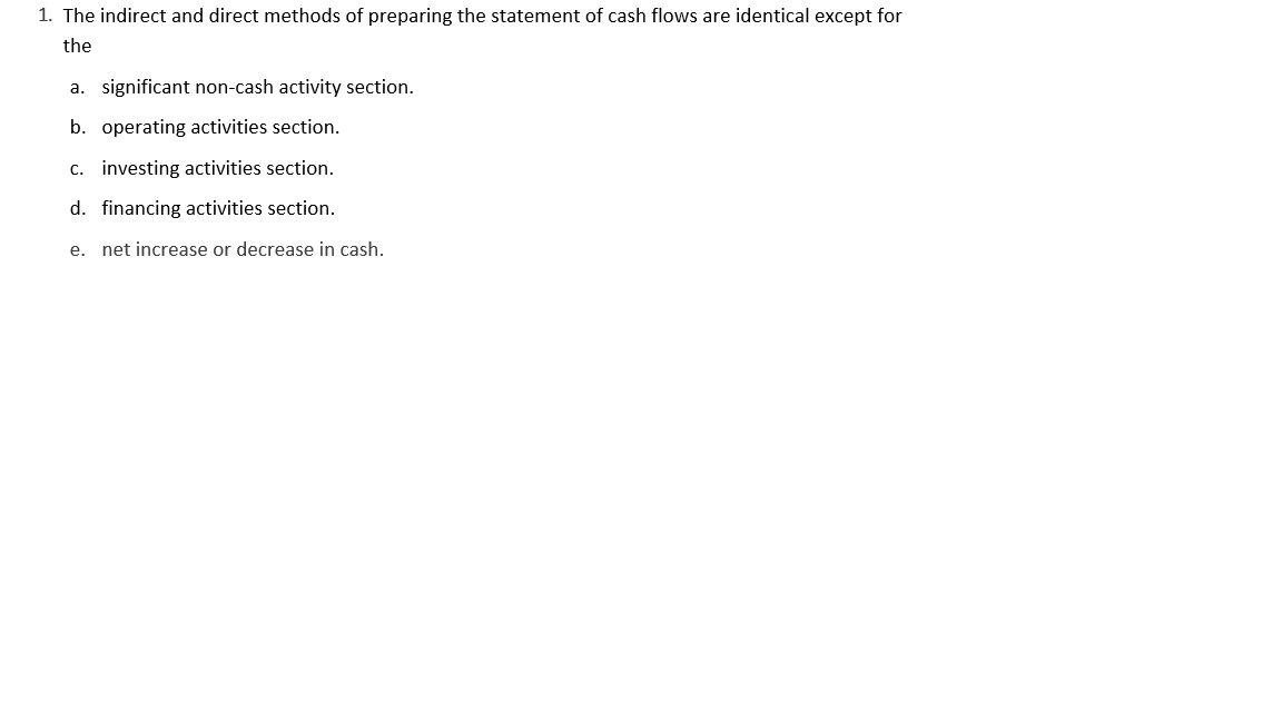 Solved 1. The indirect and direct methods of preparing the | Chegg.com