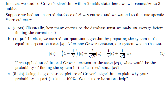 In class, we studied Grover's algorithm with a | Chegg.com