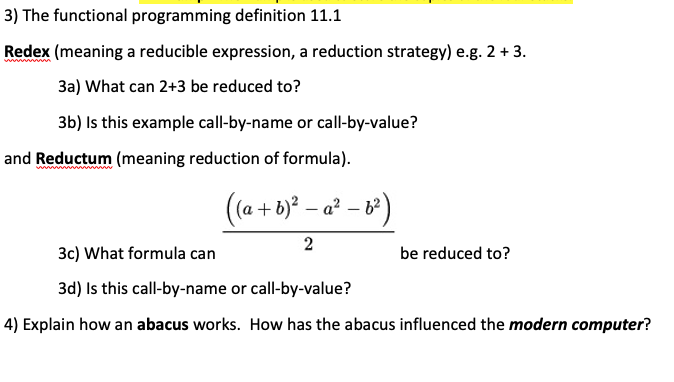 Solved 3) The functional programming definition 11.1 Redex | Chegg.com