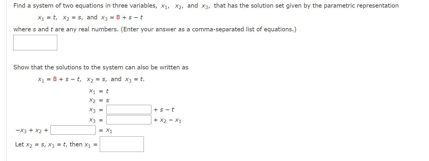 Solved Find a system of two equations in three variables, | Chegg.com