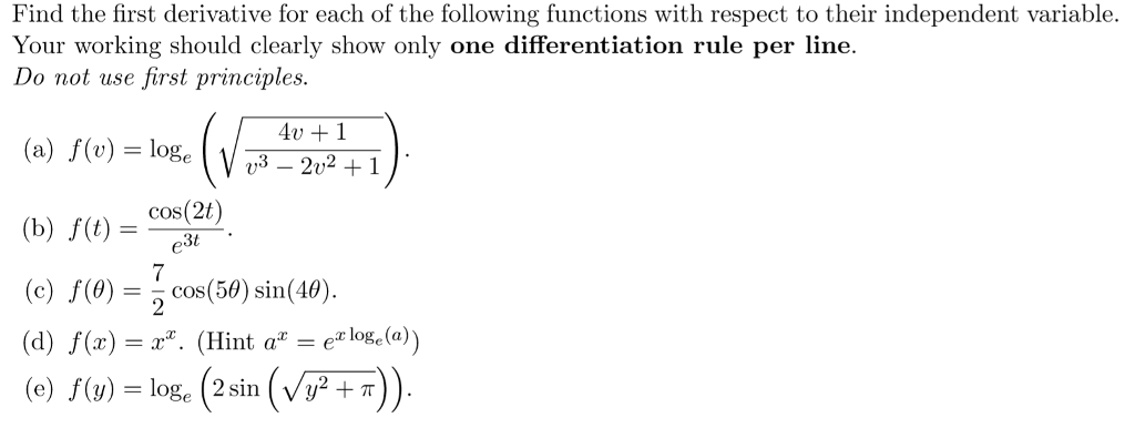 Solved Find the first derivative for each of the following | Chegg.com