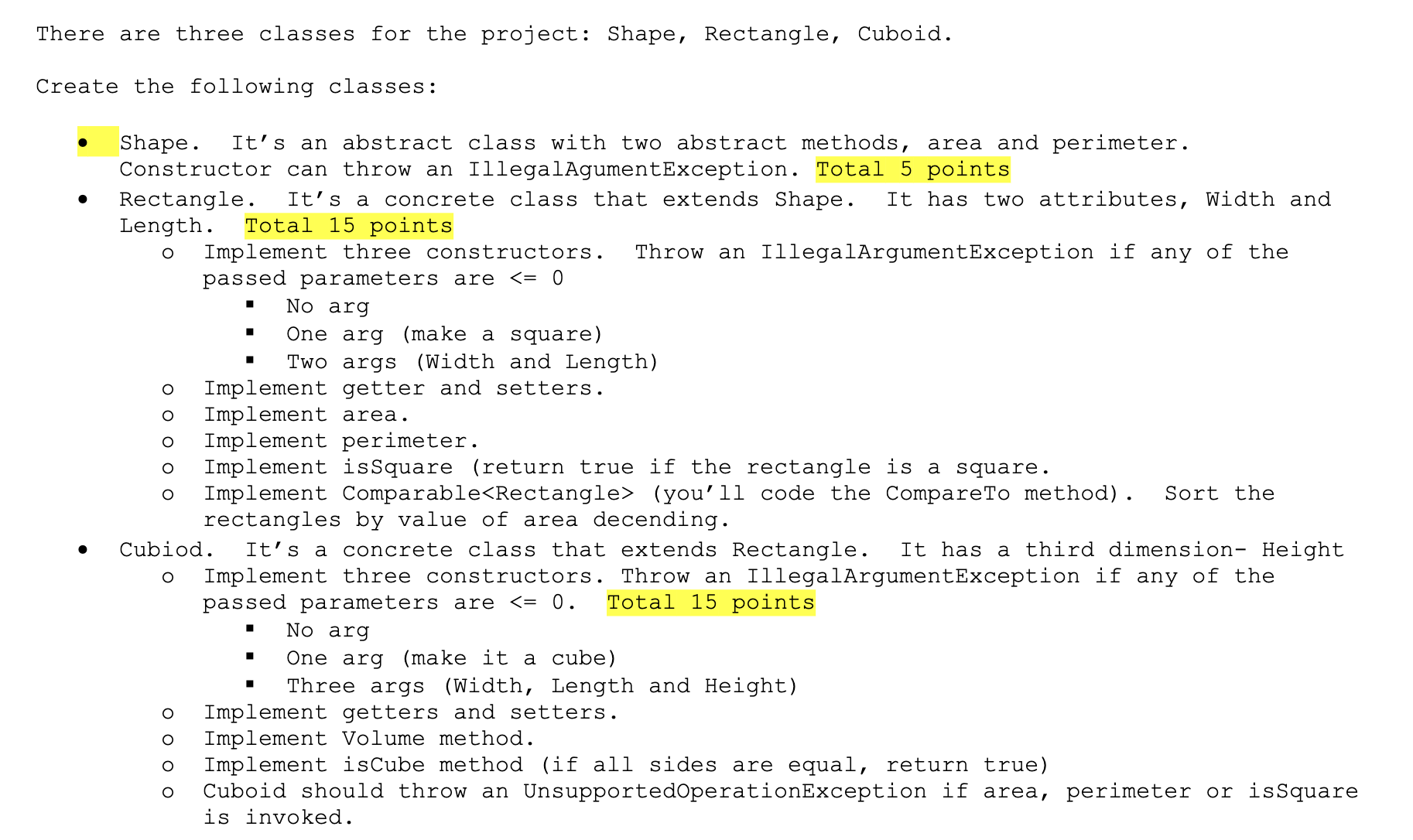 Solved here are three classes for the project: Shape, | Chegg.com
