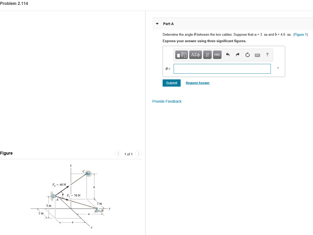 Solved Problem 2.114 Part A Determine the angle θ between | Chegg.com